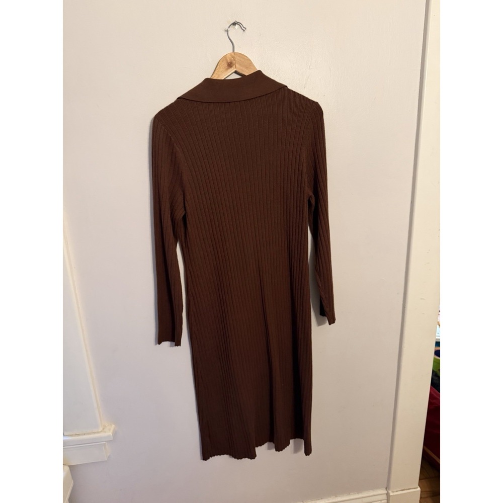 Talbots Women's Brown Collared Ribbed LS Sweater Dress Cozy Fall Large New - Picture 5 of 6